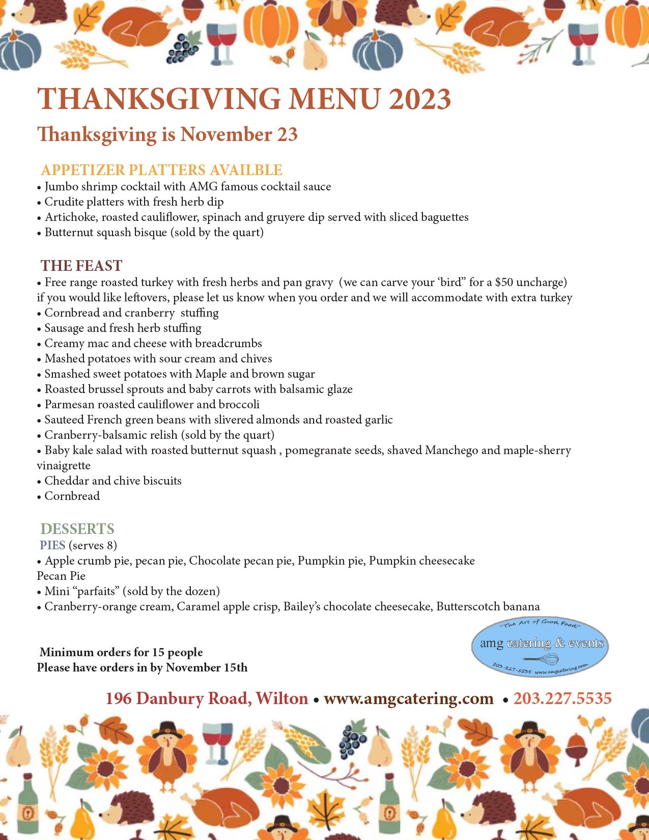 Catered Thanksgiving menu, from AMG Catering & Events