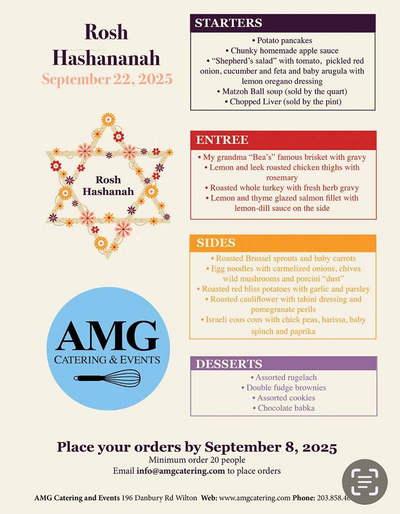 Catered Rosh Hashananah menu for 2025 from AMG Catering & Events