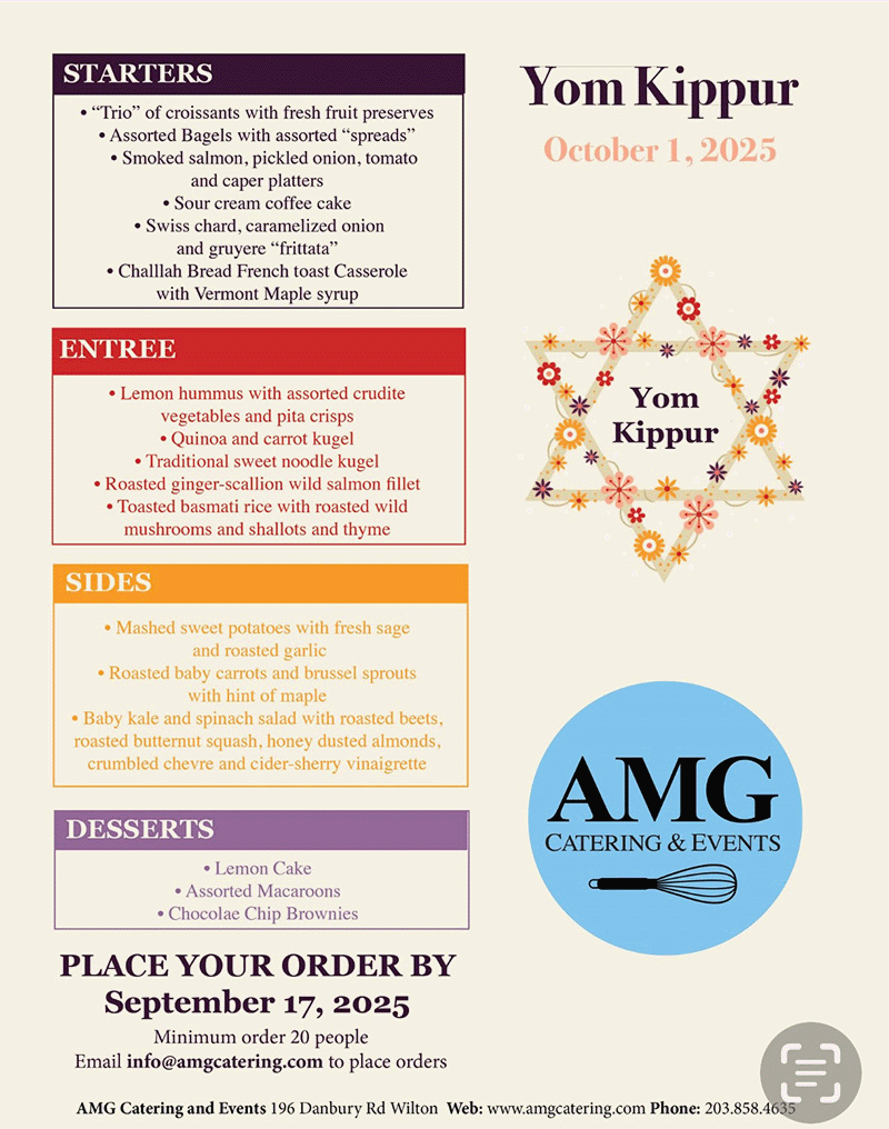 Catered Yom Kippur menu for 2025 from AMG Catering & Events